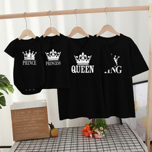 PRINCE PRINCESS家庭版皇冠字母印花一家四口亲子装T恤欧美外贸