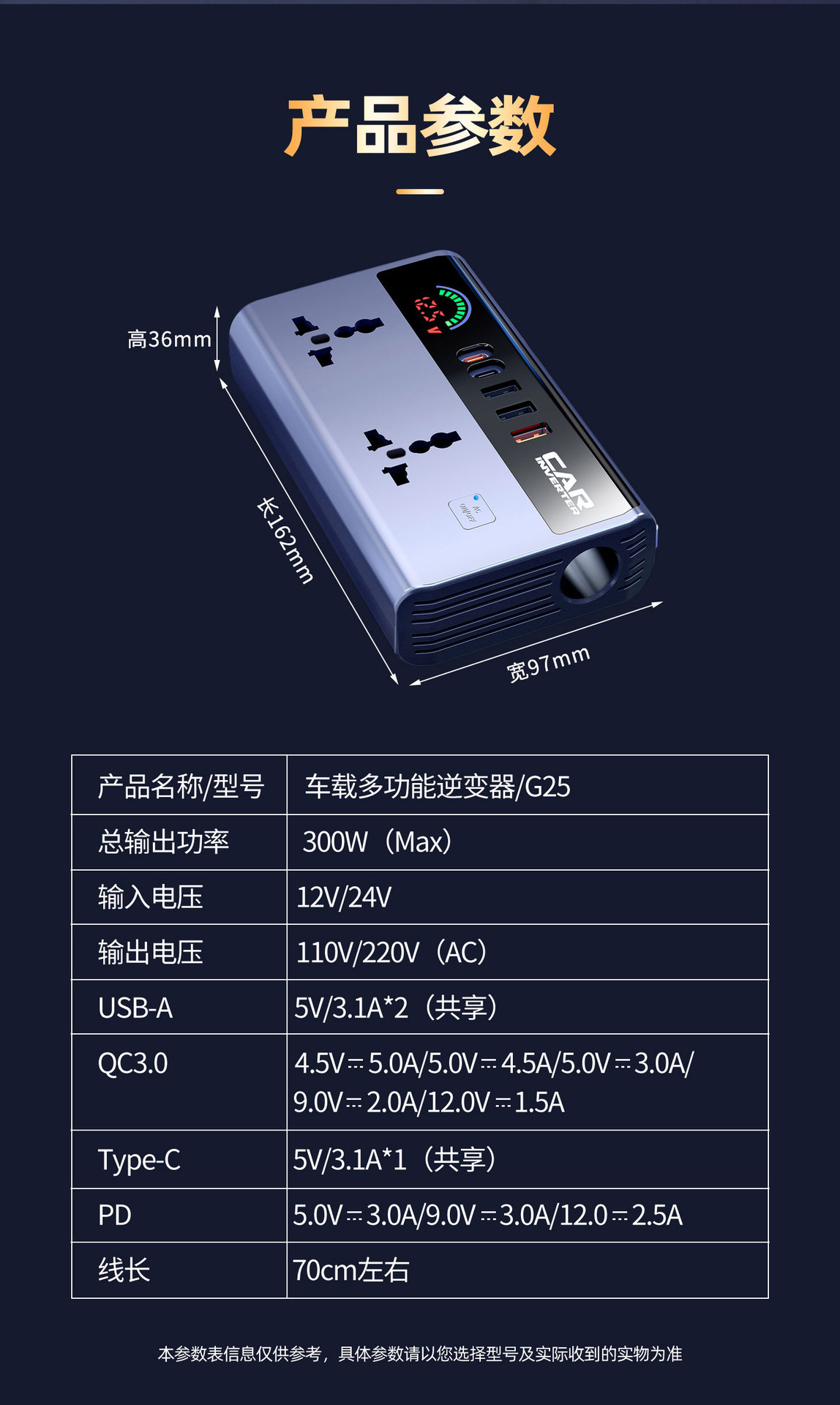 Car Inverter 12V24V to 220V Universal High-Power Fast Charging Multi-Function Power Converter for Cars and Trucks