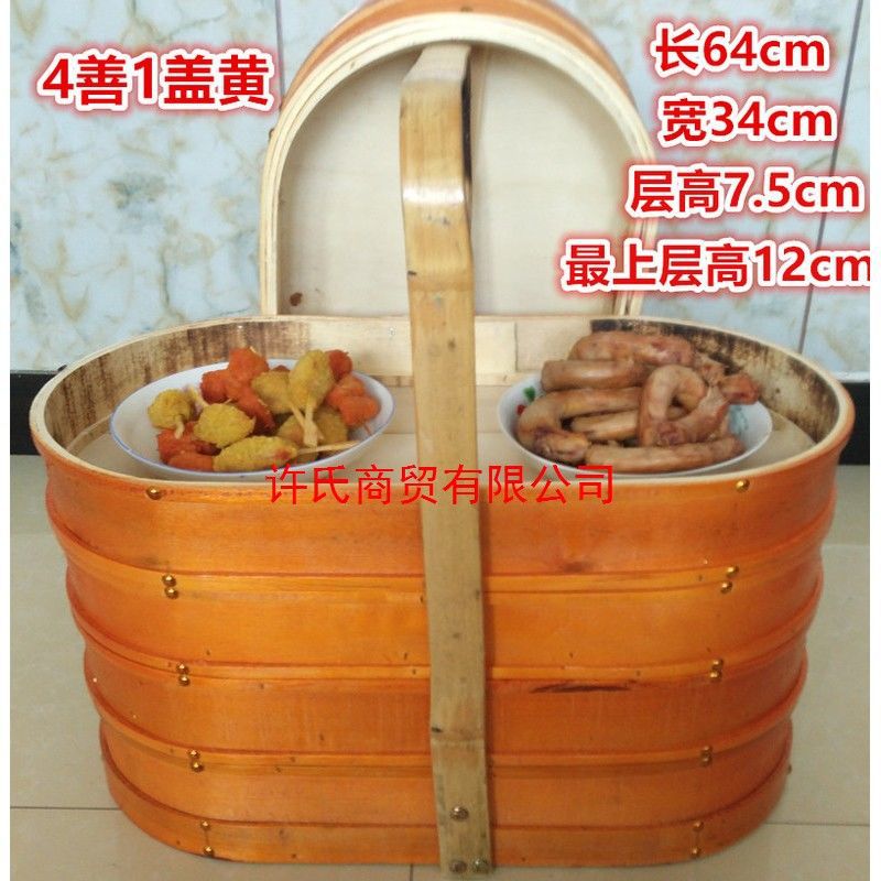 ぃ铝制手提食盒送菜送饭的提盒饭店多层大容量木提盒木质防滑保温