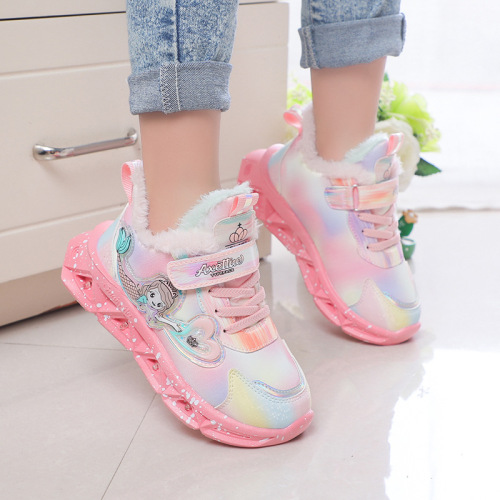 Lighted children's sports shoes 2024 spring and autumn mesh breathable children's shoes for small and medium-sized children princess light casual shoes