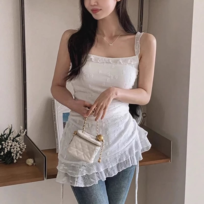 New Product from Dongdaemun, South Korea: Pure and Elegant Ruffled Strap Dress for a Fresh, Feminine Look
