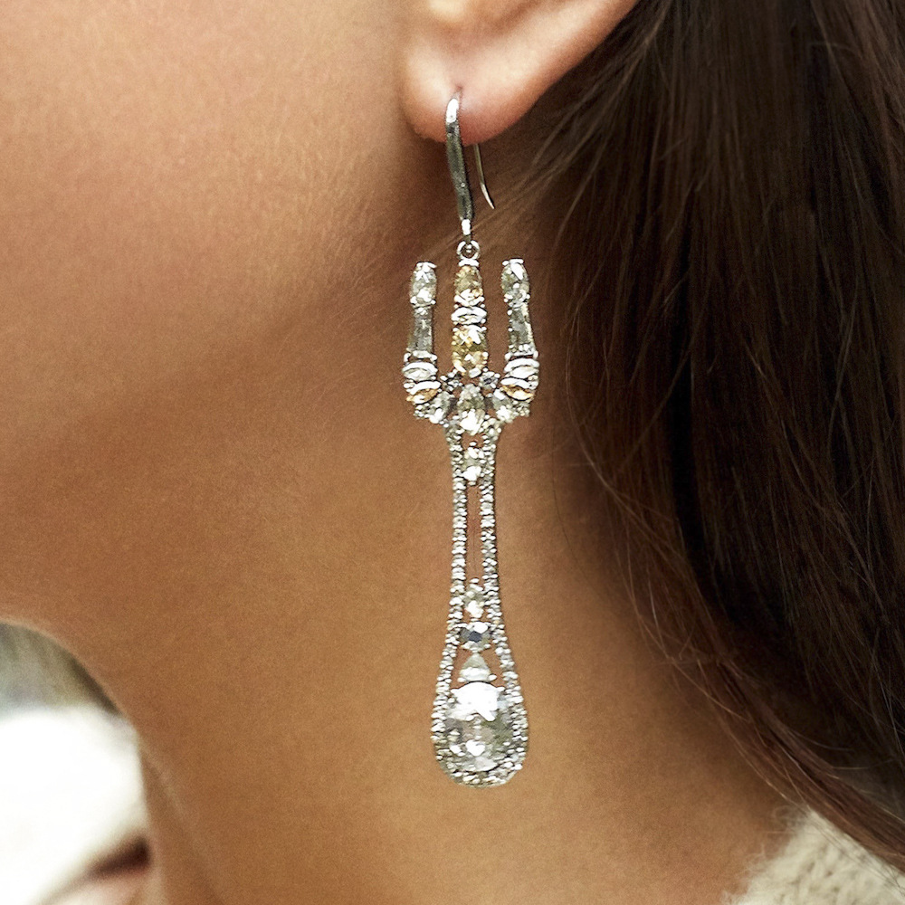 fashion diamond water drop asymmetrical earringspicture2