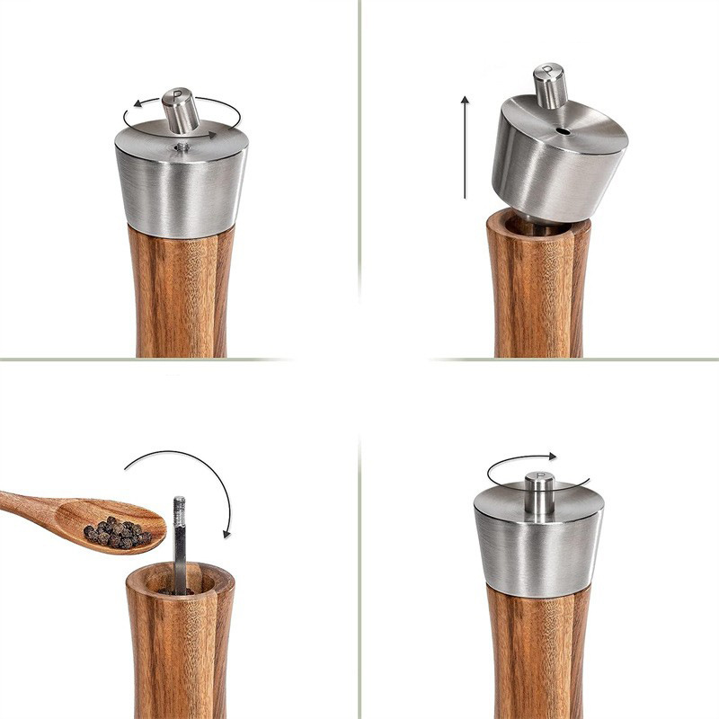 Molinillo de acero inoxidable Acacia madera pimienta molino Pimienta Sal mar molinillo multiusos condimentos botella cocina herramienta de molienda