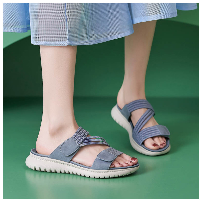 Dép sandal nữ xỏ ngón đế bệt thể thao co giãn cỡ lớn — Màu đen, Màu xanh lam, Màu mơ chi tiết 17
