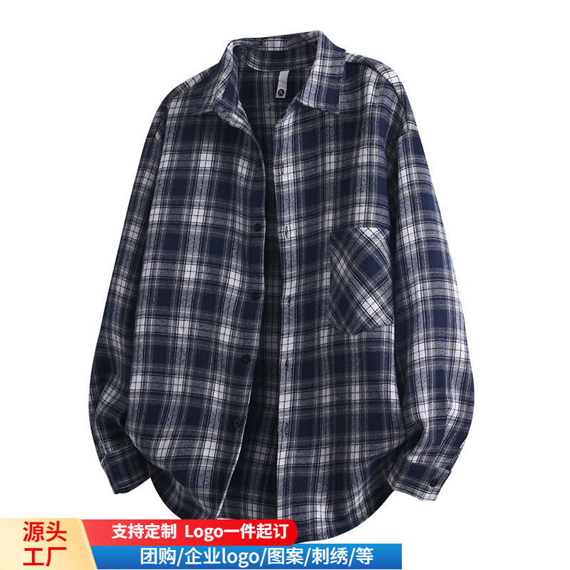 Black and White Plaid Shirt Men's Korean Style Trendy Casual Youth Couple Shirt Clothes Handsome Versatile Brushed Outerwear