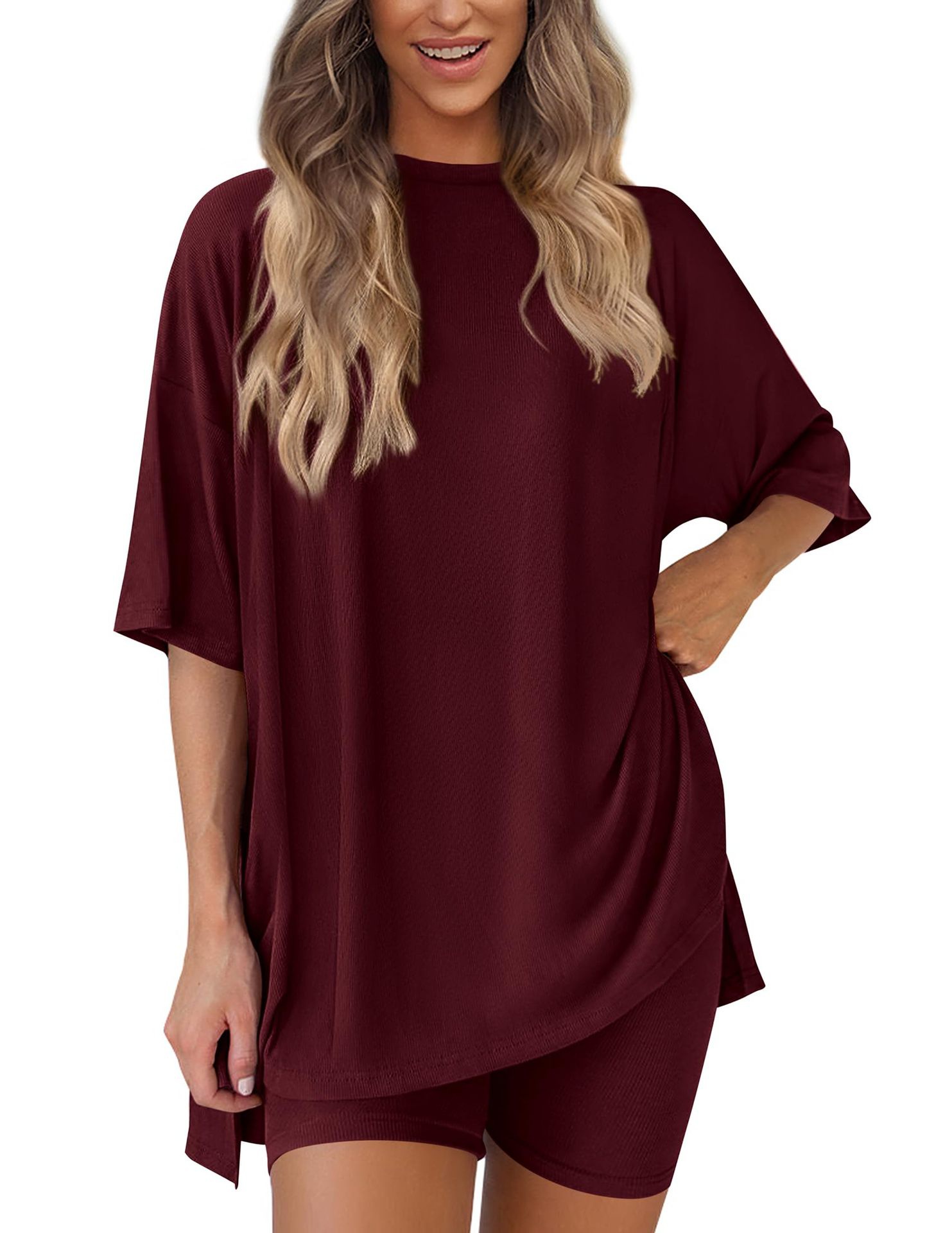 2025 Spring Summer European And American Cross-Border New Loose Fashion Solid Color Casual Short Sleeve Shorts_ecoleips.com