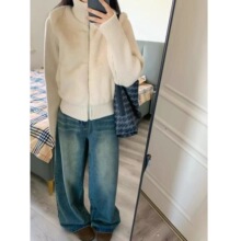 实价#水貂绒+绵羊绒#韩系针织拼接假两件毛毛外套女秋冬拉链上衣