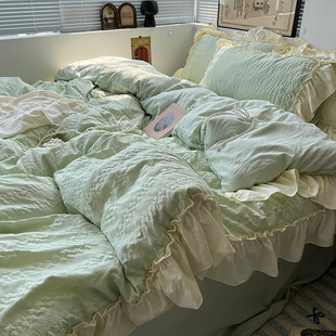 Summer Fresh Milk Green Seersucker Lace Quilt Cover Bed Sheets Four-Piece Set Student Dormitory Quilt Cover Three-Piece Set