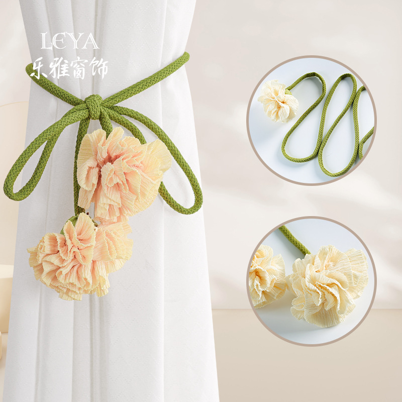 New Creative Carnation Flower Curtain Bundle with Storage Door Curtain Tie Rope Tie Curtain Buckle Gauze Curtain Decoration