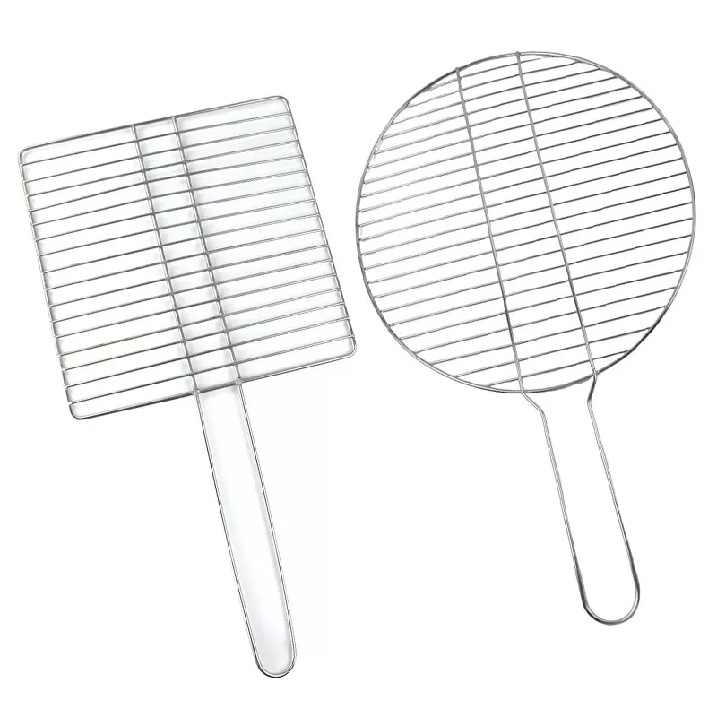 长柄烧烤网片 30x30烧烤网带把手 加粗不锈钢烧烤炉网架 烤肉网