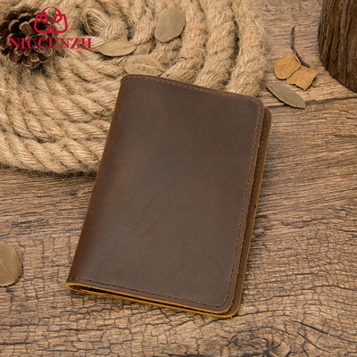 NIUCUNZH Europe and America CRAZY HORSE Men's wallet capacity Passport Bank book Certificates Ferrule diy Hand Wallet