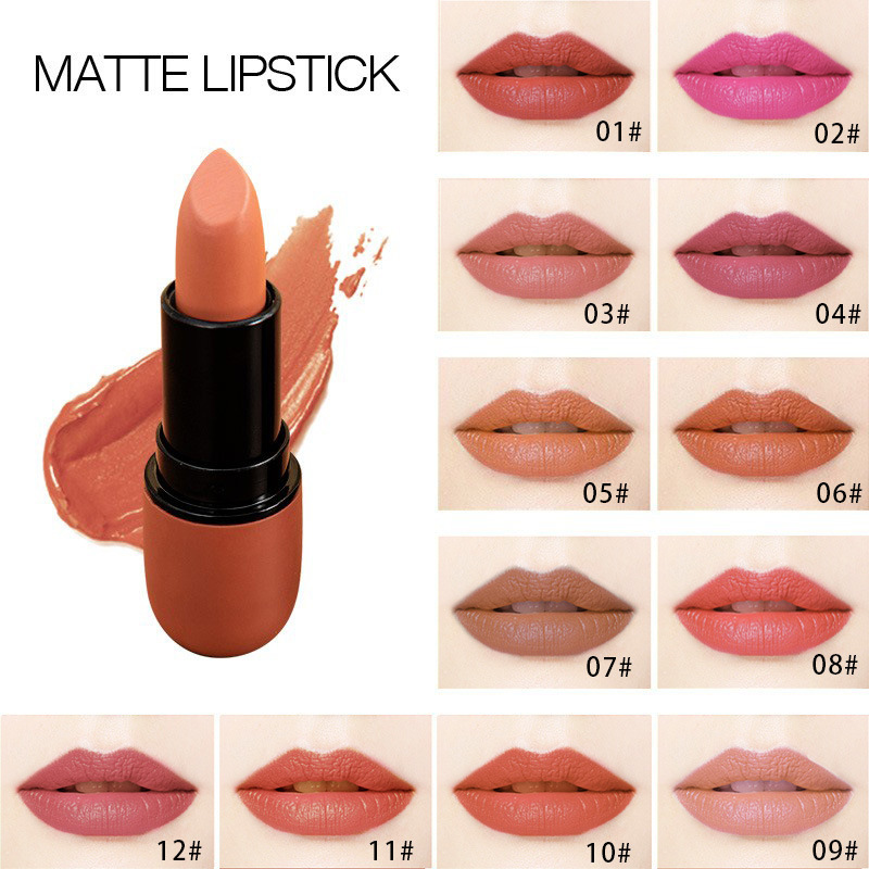 Lápiz labial de 12 colores mate, tipo bala, fábrica directa, hidratante, realza la tez