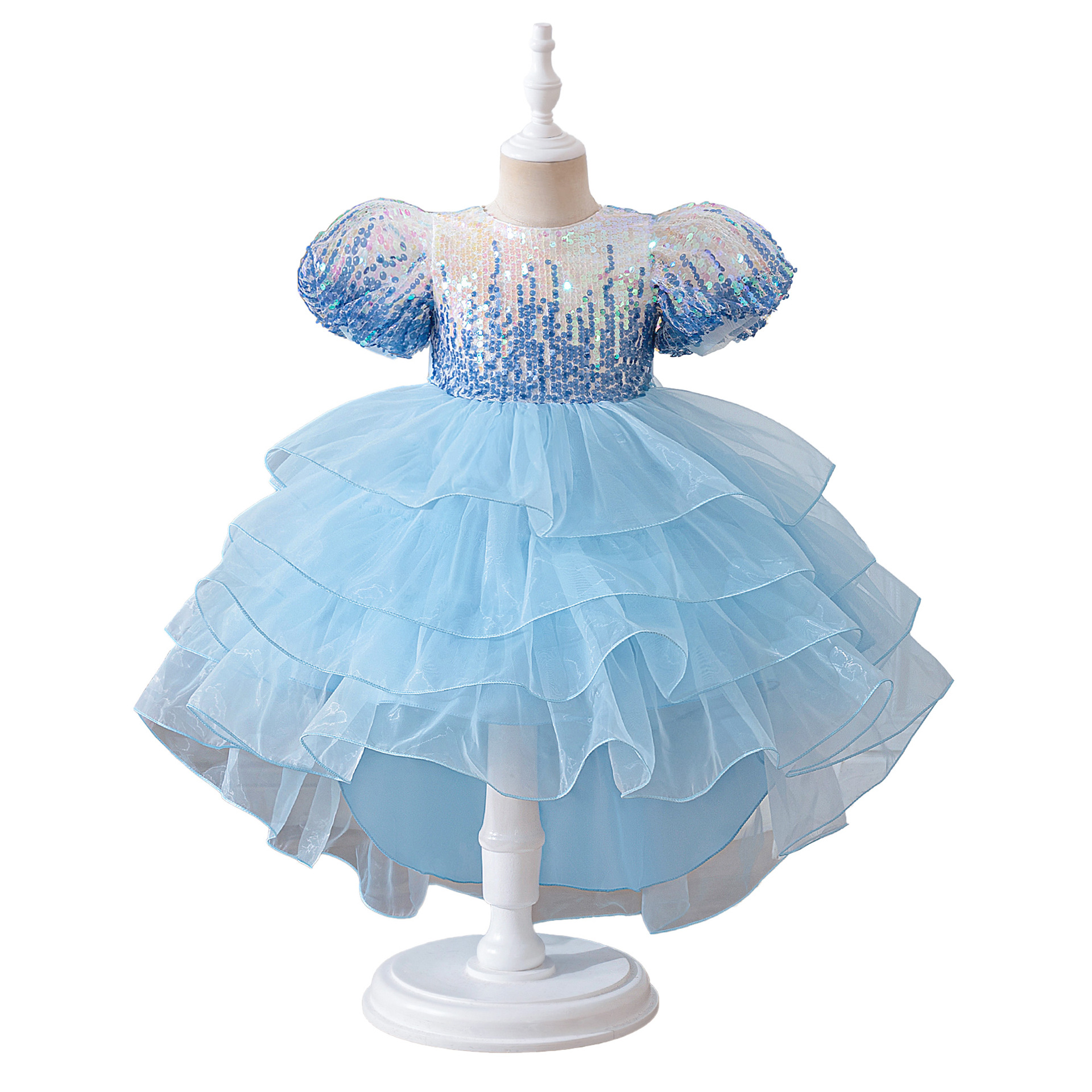 Vestido de verano para niñas 2025 nuevo estilo estilo occidental vestido de princesa de malla con lentejuelas para niños vestido de cumpleaños para niñas