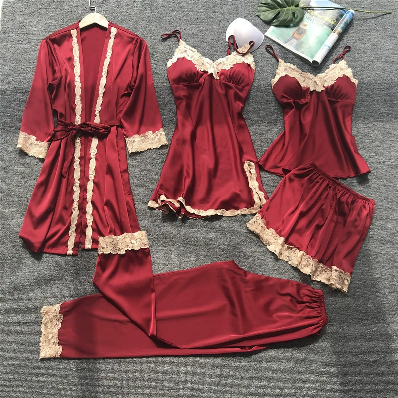Autumn silk bathrobe, red sexy pijama, summer birthday charm for bride