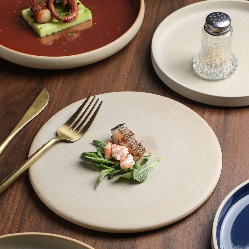 Retro Unglazed Ceramic Flat Plate, Western-Style Food Tray, Steak Plate, Cake Plate, Sushi Sashimi Plate, Round Plate Retro Unglazed Ceramic Flat Plate, Western-Style Food Tray, Steak Plate, Cake Plate, Sushi Sashimi Plate, Round Plate