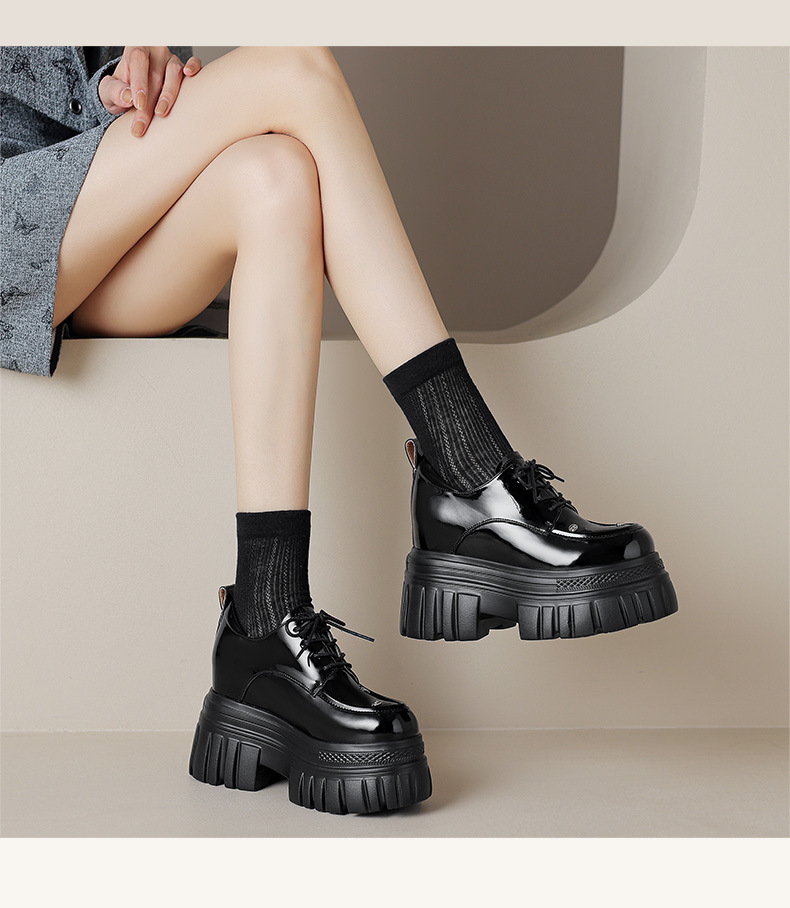 Giày loafer nữ đế xuồng dây buộc phong cách Anh quốc — màu đen chi tiết 8