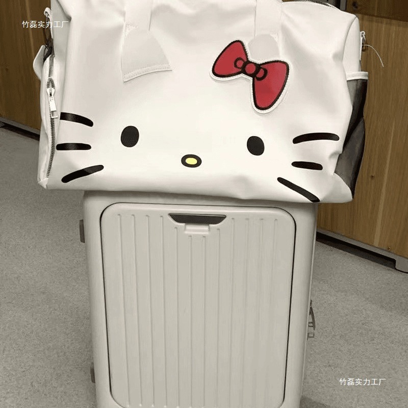シンプルで見栄えの良い漫画かわいい大型バッグレディースバッグシングルショルダーリボン猫ポータブルフィットネスバッグクロスボディトラベルバッグ|undefined