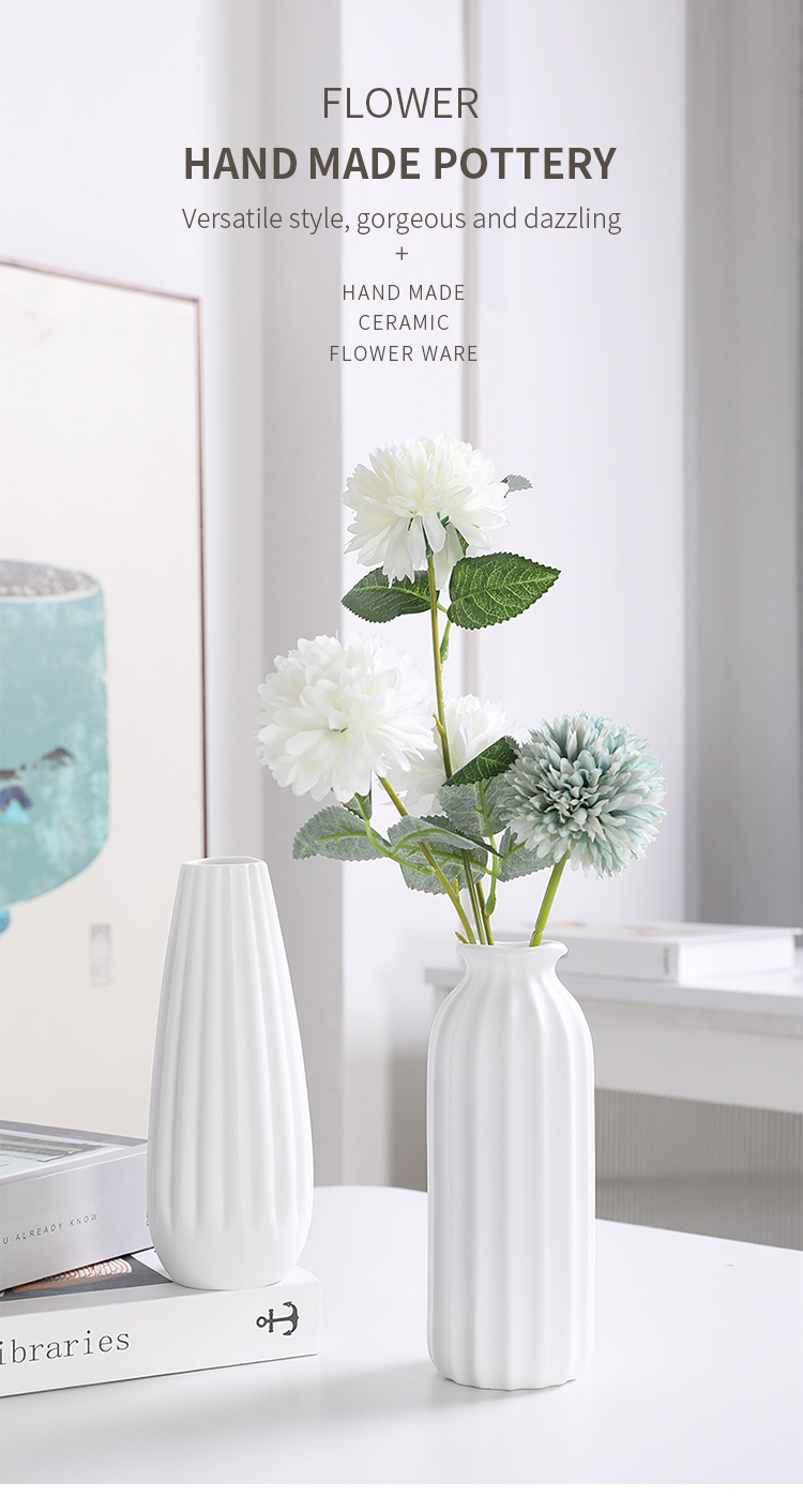 Jarrón De Cerámica Blanco Minimalista - Acabado Esmerilado - Decoración Hogar Moderna - Para Flores Secas O Ramo