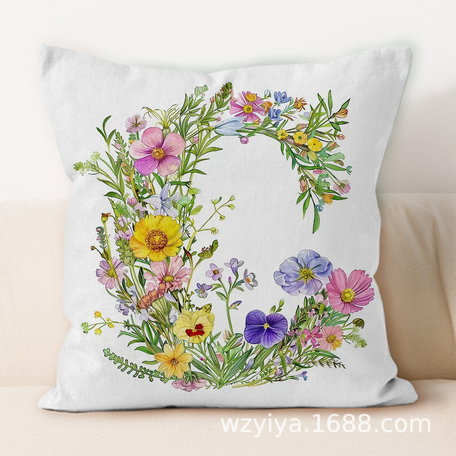 Flores letras inglesas almohada simple sofá moderno cojín de respaldo decoración desmontable cama cuadrada almohada de cabeza lavable