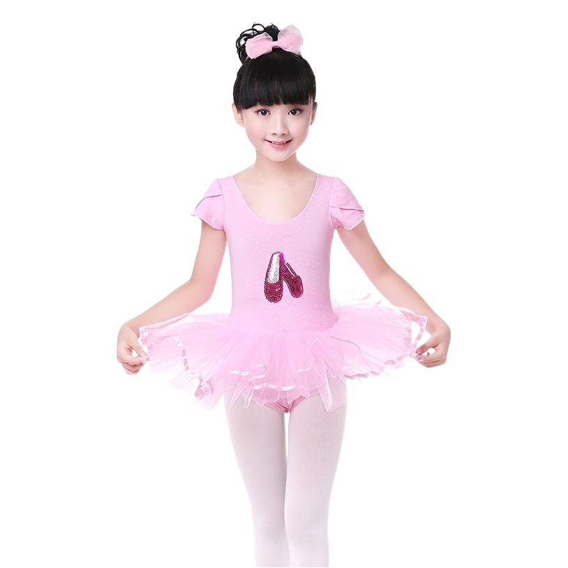Ropa de baile para niños ropa de práctica para niñas de manga corta para niñas falda de gasa mullida para niños rendimiento vestido de ballet ropa de coro