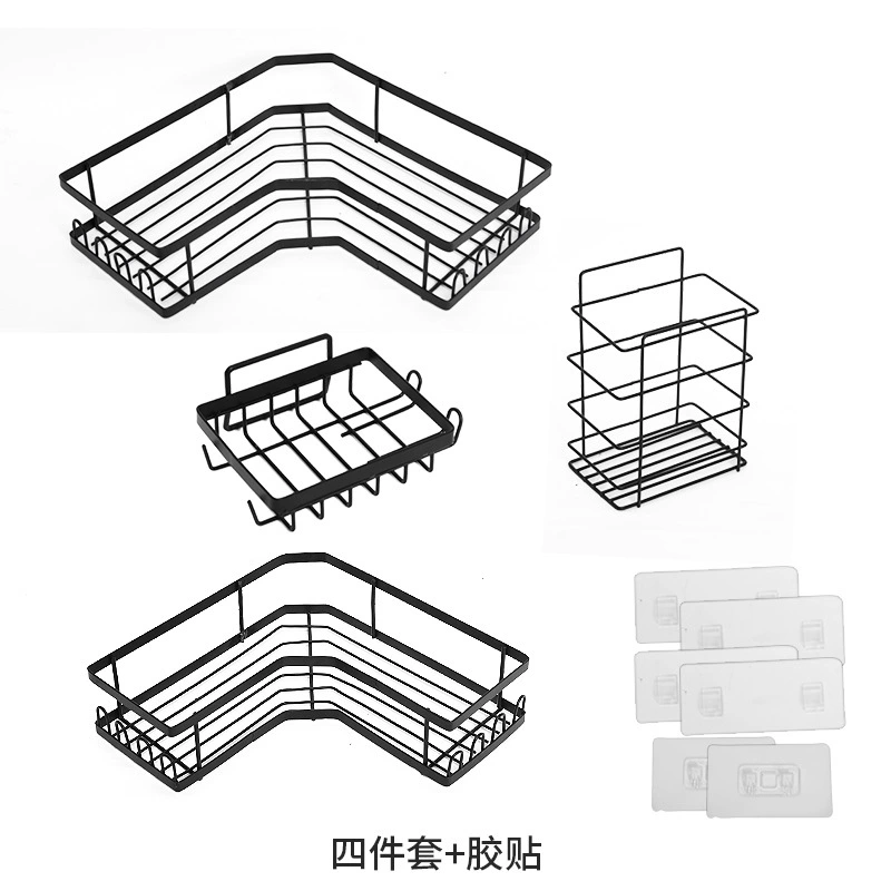 Corner bathroom shelf rack, no‑drill adhesive wall mount, L‑shaped corner storage, assorted sets