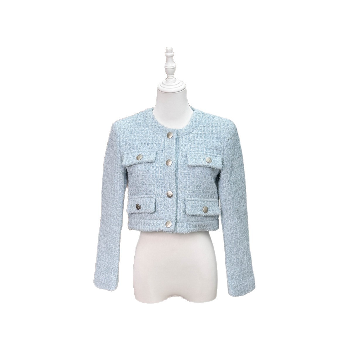 Saco Corto de Tweed Estilo Chanel para Mujer, Poliéster
