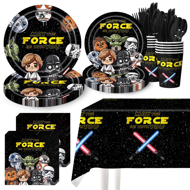 Star Wars Themed Birthday Party Paper Plates, Paper Cups, Paper Towels, Flags, Tableware Decoration Set Supplies Decoration