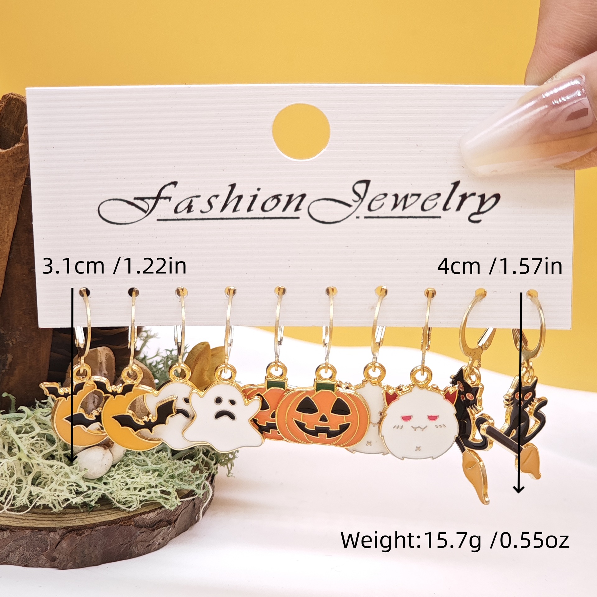 20g Weight Alloy Ear Needle Material Drop Earrings Classification 1 Set Quantity Holiday, Daily Occasion Alloy Material Halloween Festival Pumpkin, Cat, Ghost Pattern Women's Gender Cartoon Style Style Enamel Craft Cartoon Style Pumpkin Cat Ghost Alloy Enamel Earring Sets For Women's Holiday Daily 15