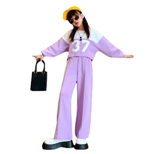 Girls sports suit spring and autumn new style children's college sweatshirt wide-leg pants two-piece set girl student suit
