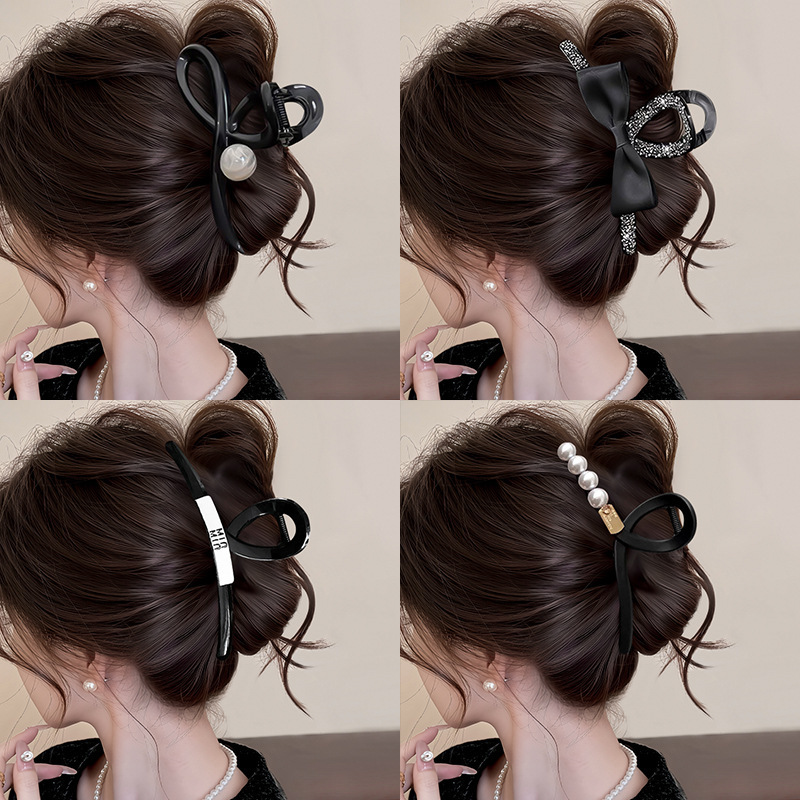 女性用ブラックグリッパー、大容量、ハイエンドシャーククリップ、2025年新作ハイエンドヘアクリップ、後頭部ヘッドギア|undefined