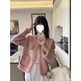 W3T实拍 2025秋季新款小香风外套女法式宽松精致开衫流苏毛衣