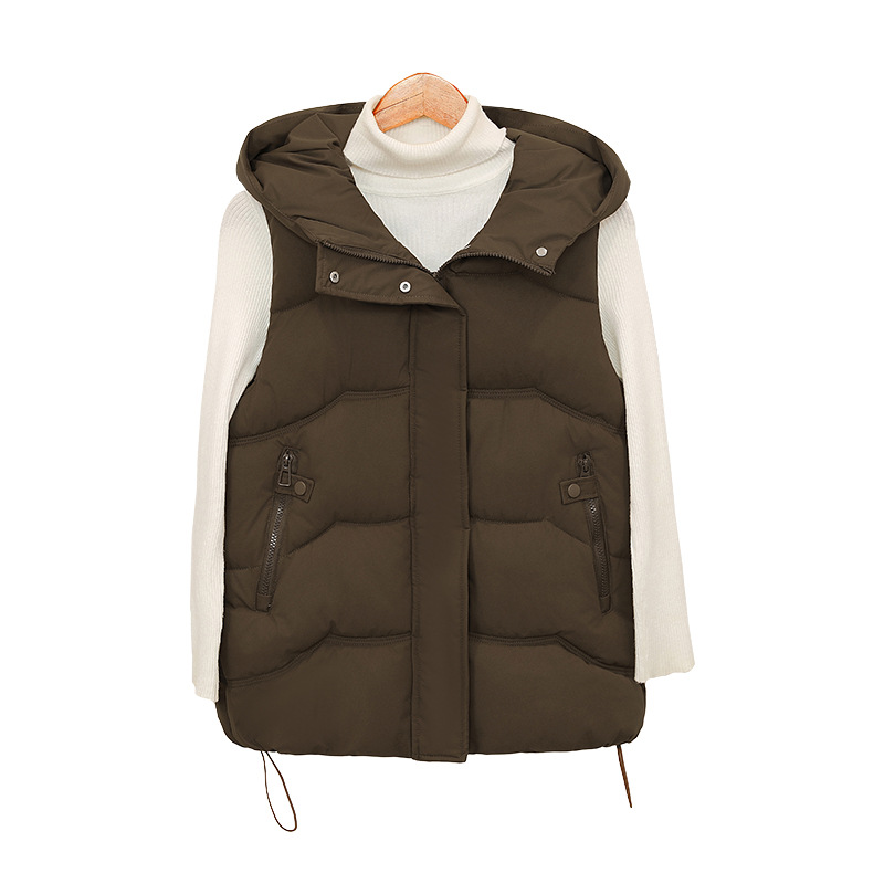 Comercio exterior algodón chaleco de invierno de otoño nuevo estilo coreano suelto medio largo encapuchado sin mangas algodón hombro de camisa de moda image 5