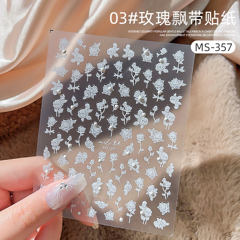 Etiqueta engomada del clavo papel en línea popular cinta de diamante alivio perla tridimensional suave flor Rosa fototerapia etiqueta engomada del clavo
