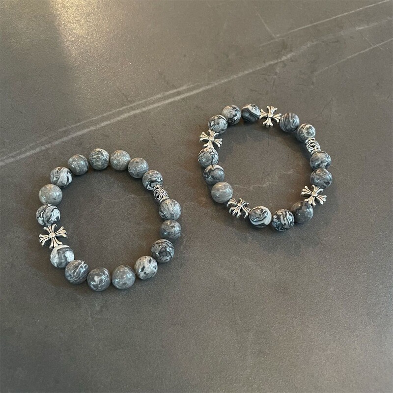 Cross Flower Map Stone Bracelet Men's All-Match Niche Design High-Level Hip Hop Street Couple Accessories Fashion Jewelry