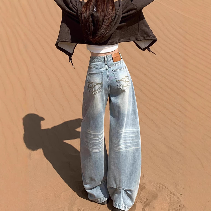 【Han Niu】Guangzhou Xintang Jeans Wide-Leg Jeans for Women Loose-Fitting Denim Wide-Leg Scimitar Pants for Women