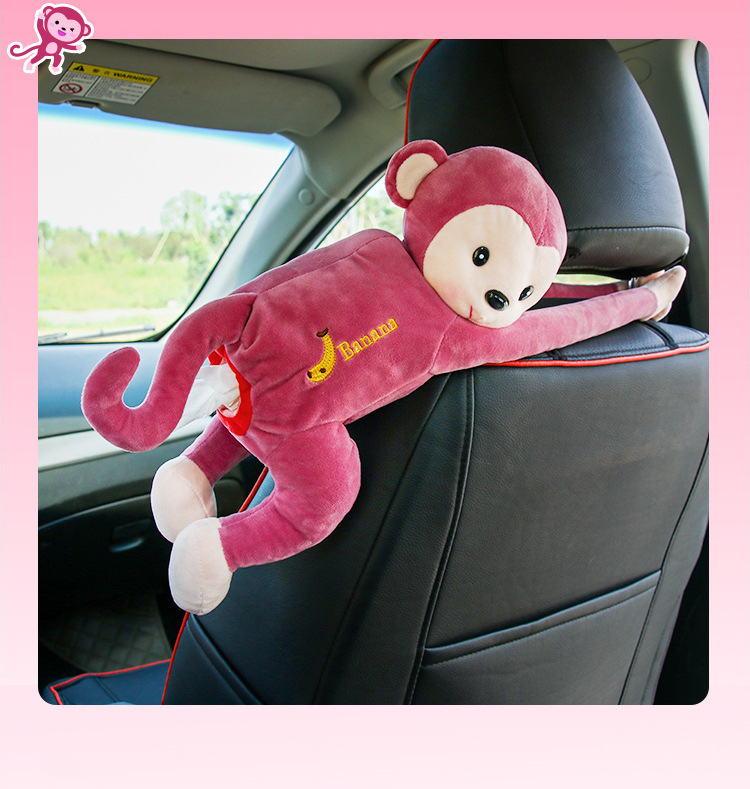 Creative Peppa Pig Monkey Tissue Box Car Accessory Hanging Car Seat Back Tissue Holder Cartoon Tissue Box for Car Use