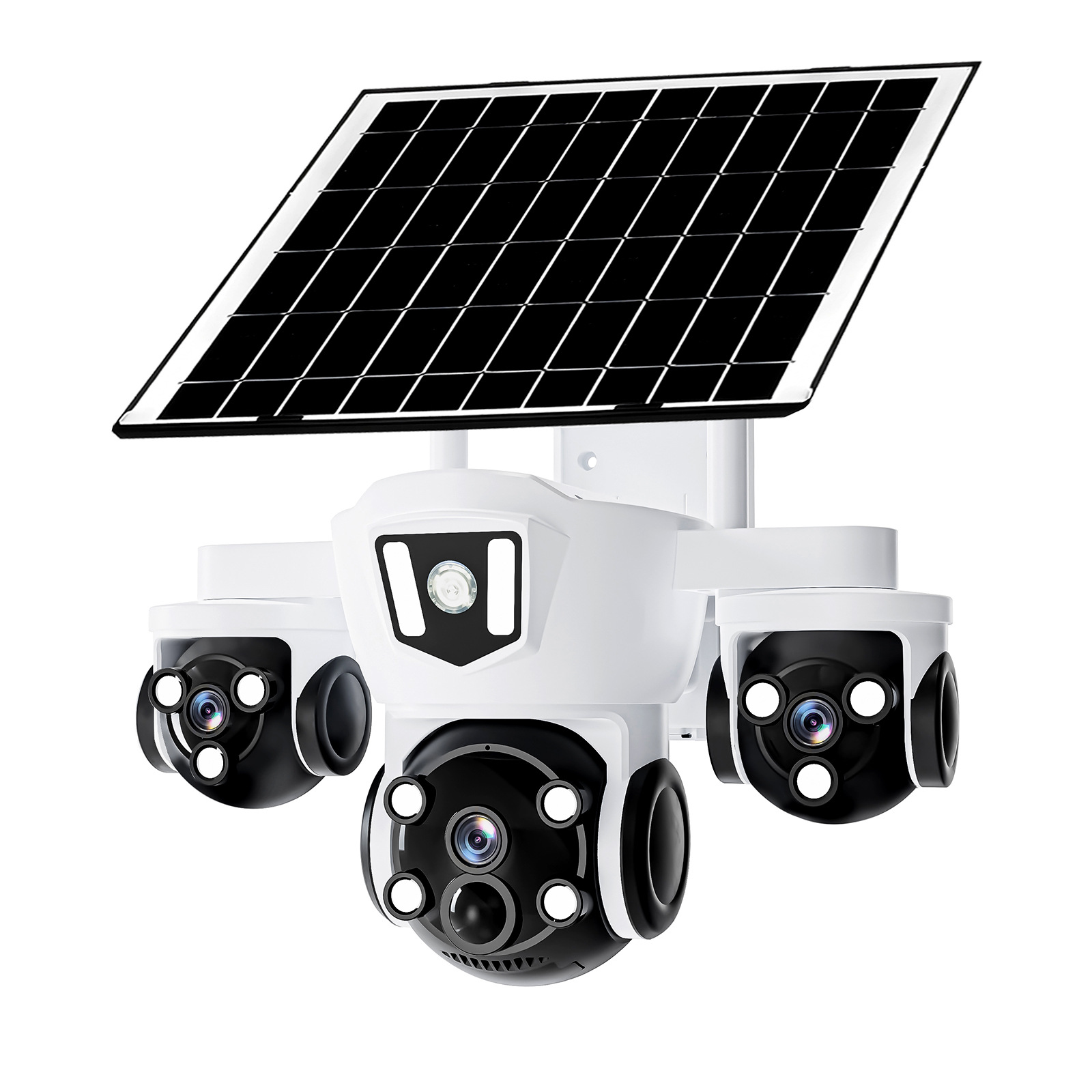三摄像头三镜头三目太阳能监控摄像头三云台旋转4G低功耗防水无