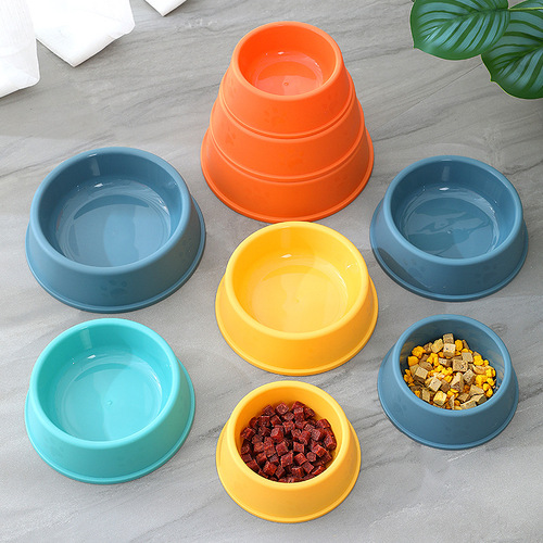 Pet Frosted Bowl Dog Bowl Dog Footprint Anti-Slip Plastic Single Bowl Pet Dog Food Bowl Wholesale Pet Supplies
