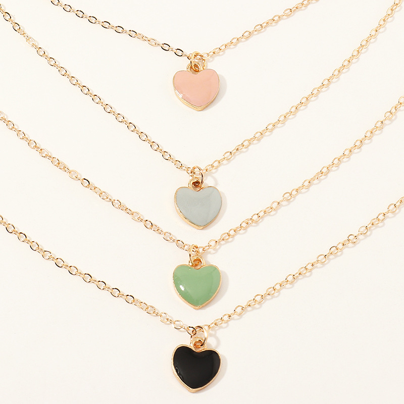 Simple Children's Painting Oil Heart Necklace 4 Sets Wholesale Nihaojewelry display picture 3