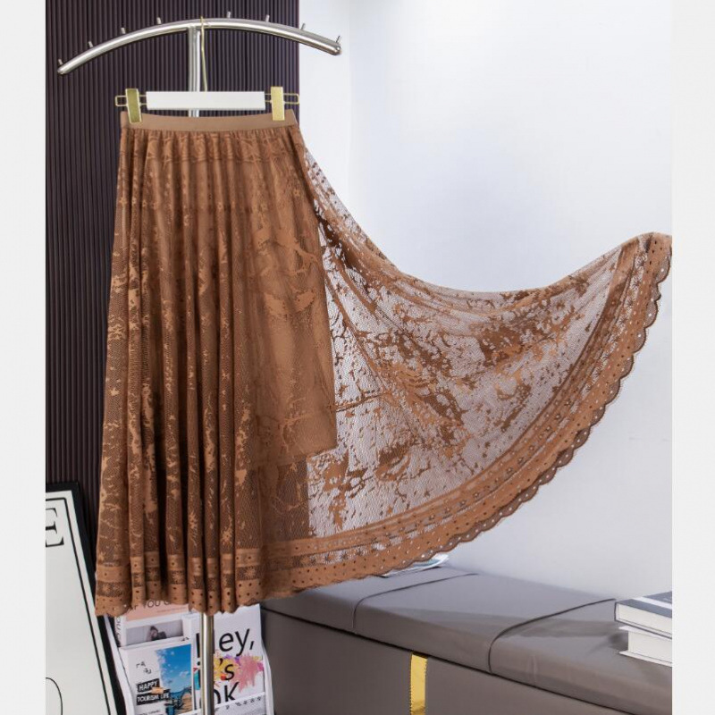 Elegant lace fitted long solid color skirt