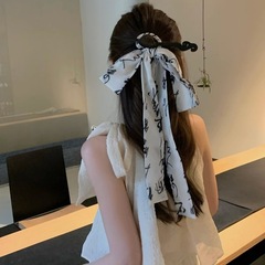 New Chinese-style elegant ink painting ribbon hairpin for women, ancient style updo hairpin, butterfly knot Hanfu wood hairpin trendy