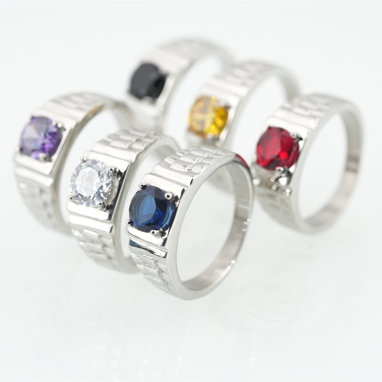 European and American Amazon Foreign Trade Cross-border Diamond Ring Men's Ring Titanium Steel Gem Couple's Ring Popular Multi-color Gem Ring