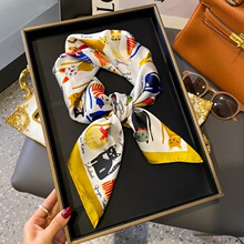 萌猫彩色印花丝巾系脖小方巾仿真丝方巾高级感披肩百搭头巾围巾女