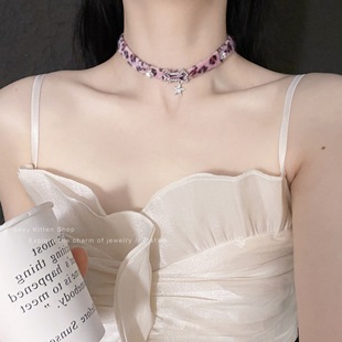 Purple plush five-pointed star collar 2K niche Asian culture design sense punk hot girl short horsehair neck ring female