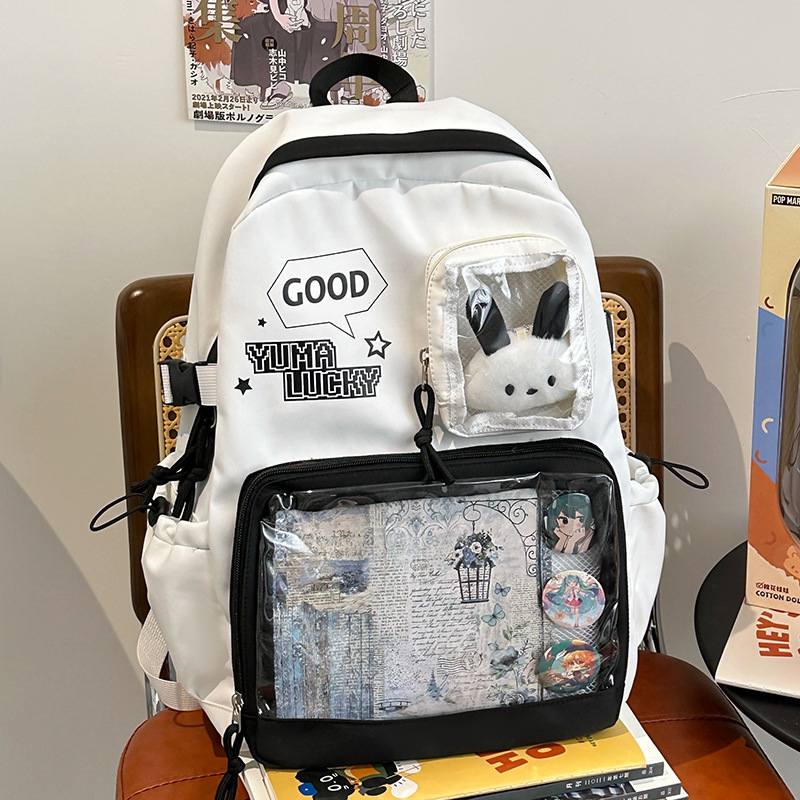 黑白之境双肩包痛包吧唧二次元透明谷子大食量背包初中女生书包女