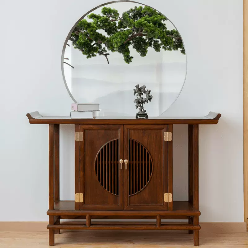 榆木新中式现代实木玄关柜门厅入户禅意平桌简约现代端景台条案几