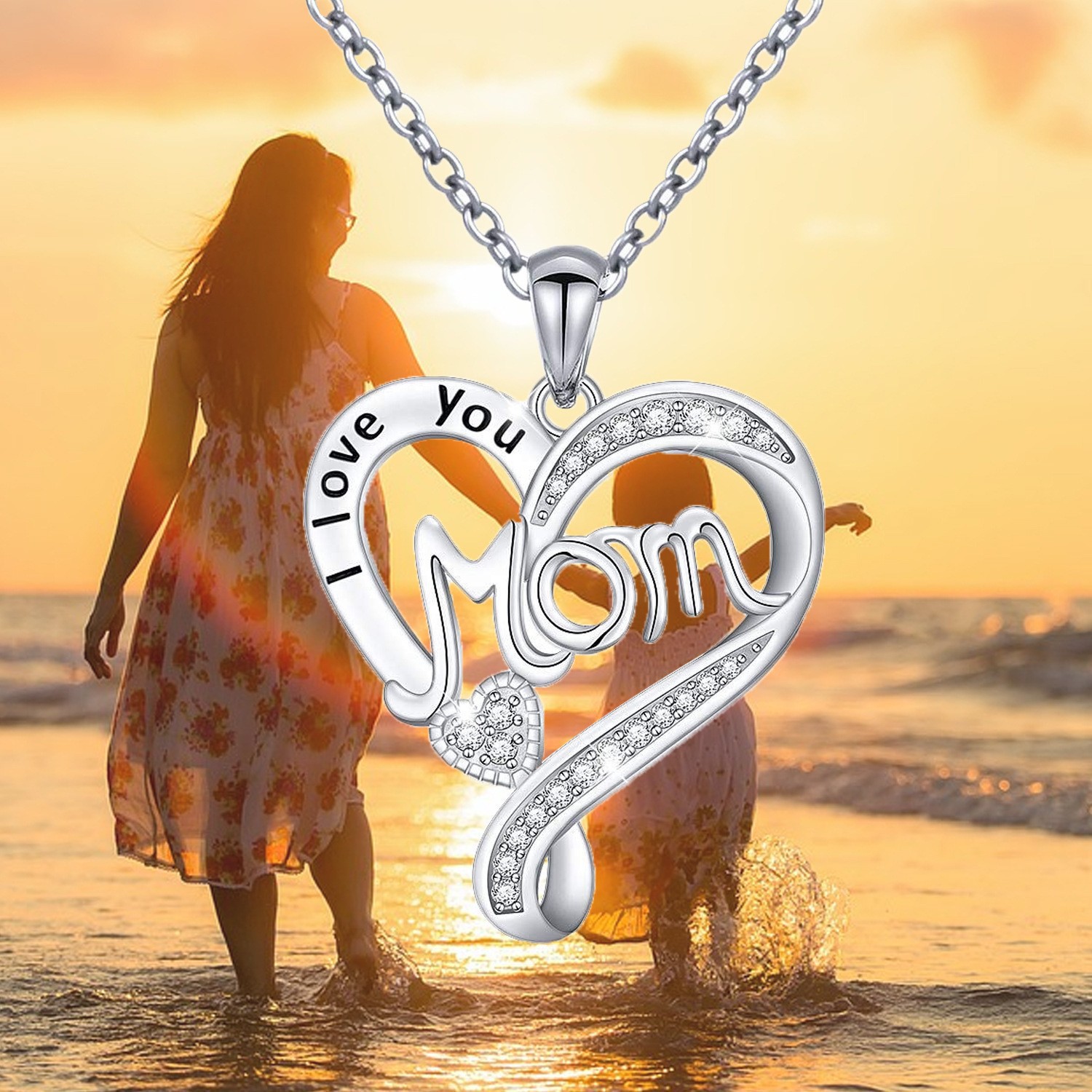 4g Weight 925 Sterling Silver Rhinestones Plating Letter Heart Shape Pendant Necklace
