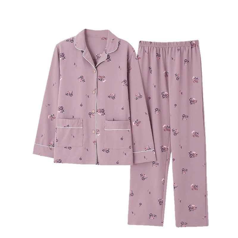 중년 여성을위한 봄과 가을 중년 및 노인 어머니의 새로운 긴팔 잠옷 가을 및 겨울 시어머니 가정 옷 세트