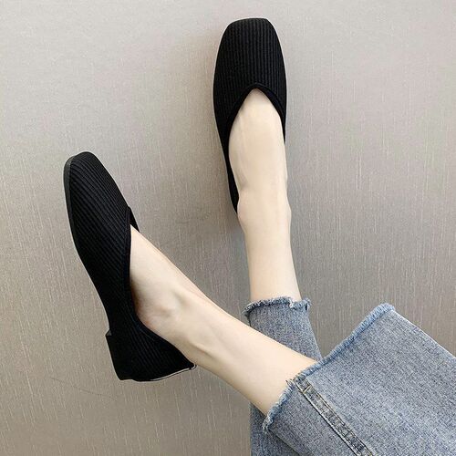 Women's size 41 shallow mouth single shoes, size 42 fly weave square head maternity shoes, easy slip on shoes for large women