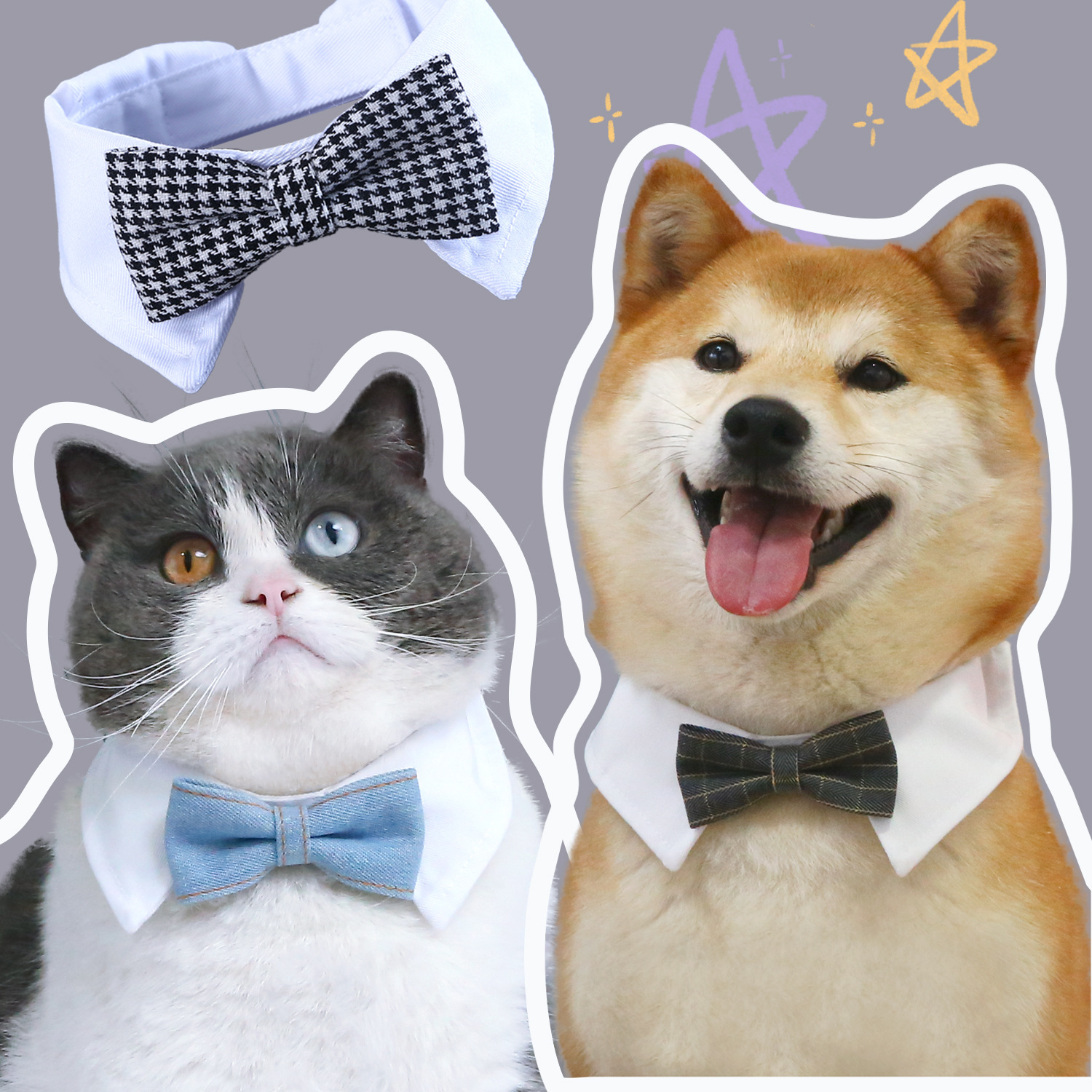 Pet Gentleman Bow Tie Collar Cat Dog Denim Plaid British Bow Wedding Scarf Fake Collar Collar